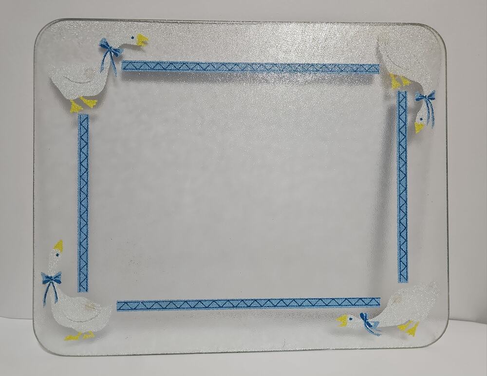 Vintage Corning Country Goose Textured Glass Cutting Board Counter Saver 20 x 16